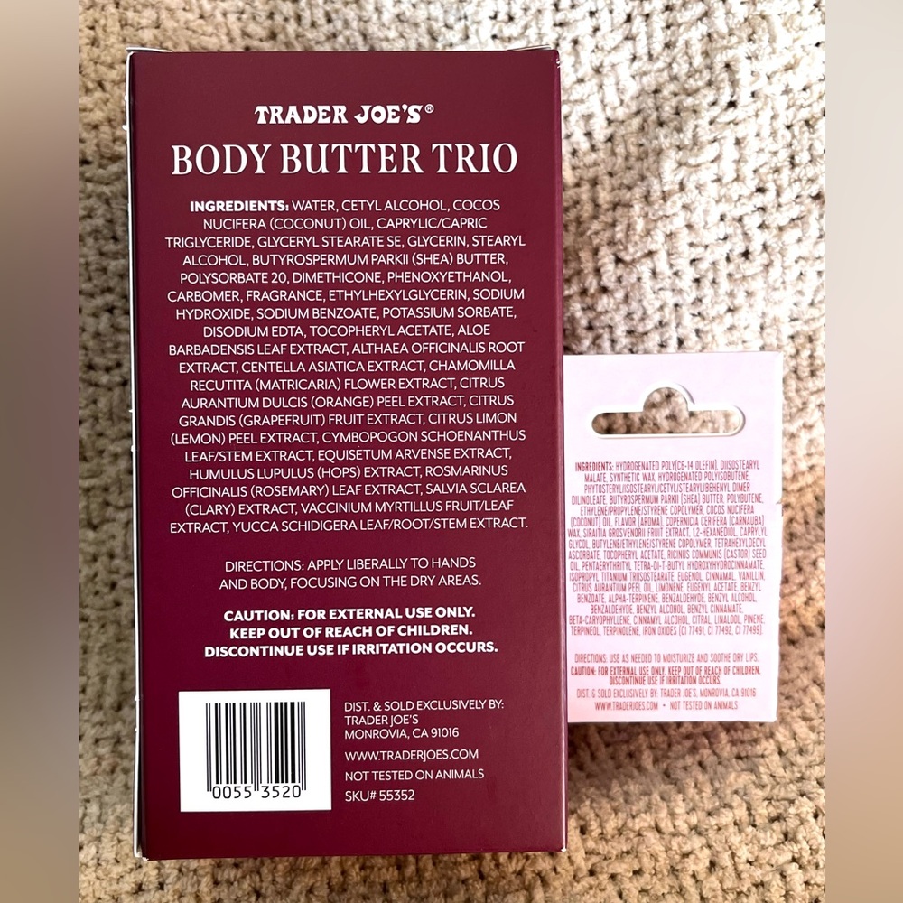 Trader Joe's Body Butter Trio and Cinnamon Roll Lip Mask Set - free TJs fall bag - Picture 6 of 6